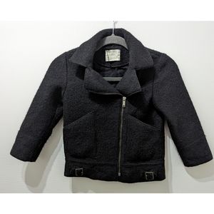 Zara Girls Black Wool-blend Biker Jacket Size 6